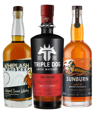 Fall Flavor Trio — Triple Dog Irish Whiskey, Sunburn Cinnamon Rum & Whiplash Whipped Cream Whiskey (3 x 750Ml)